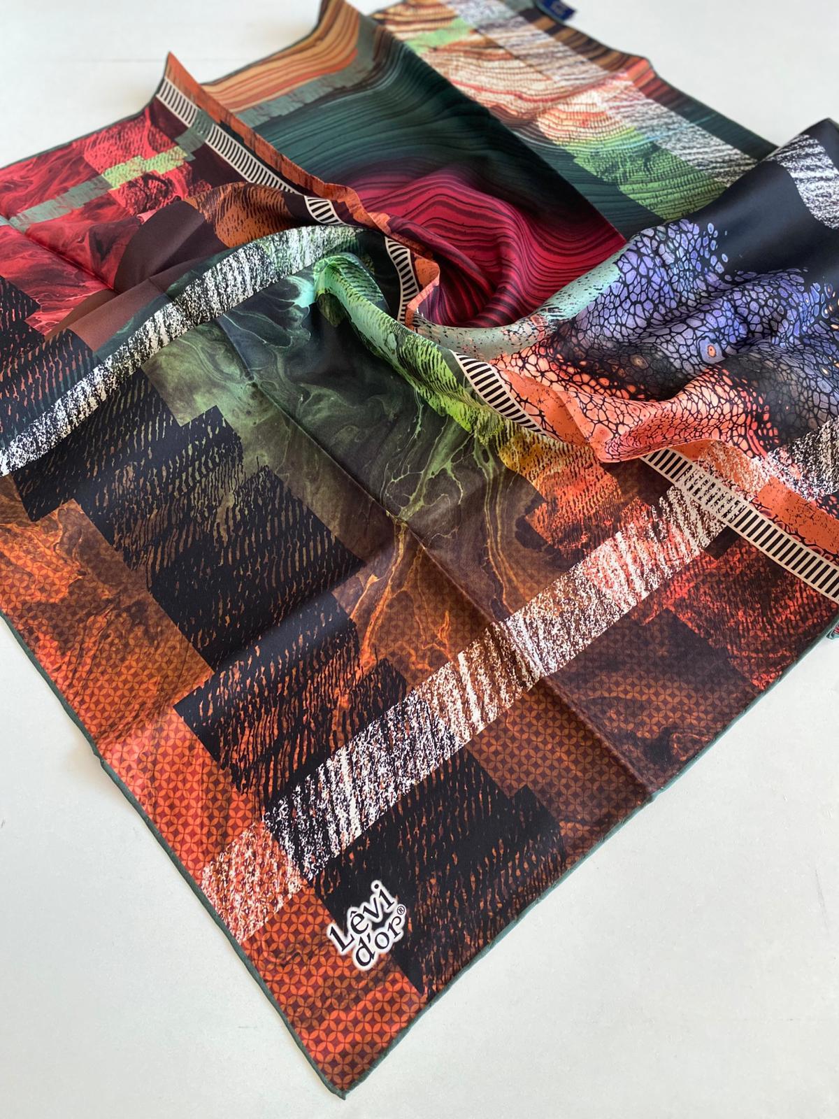 Levidor Twill Pure Silk Scarf 49422 Green Mixed Pattern