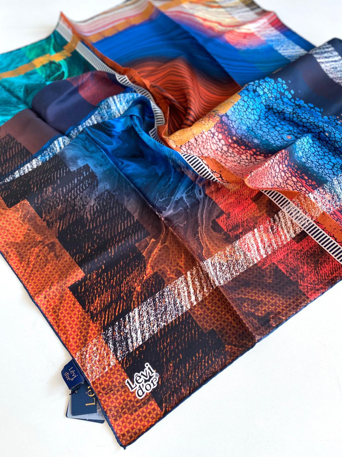 Levidor Twill Pure Silk Scarf 49423 Blue Mixed Pattern