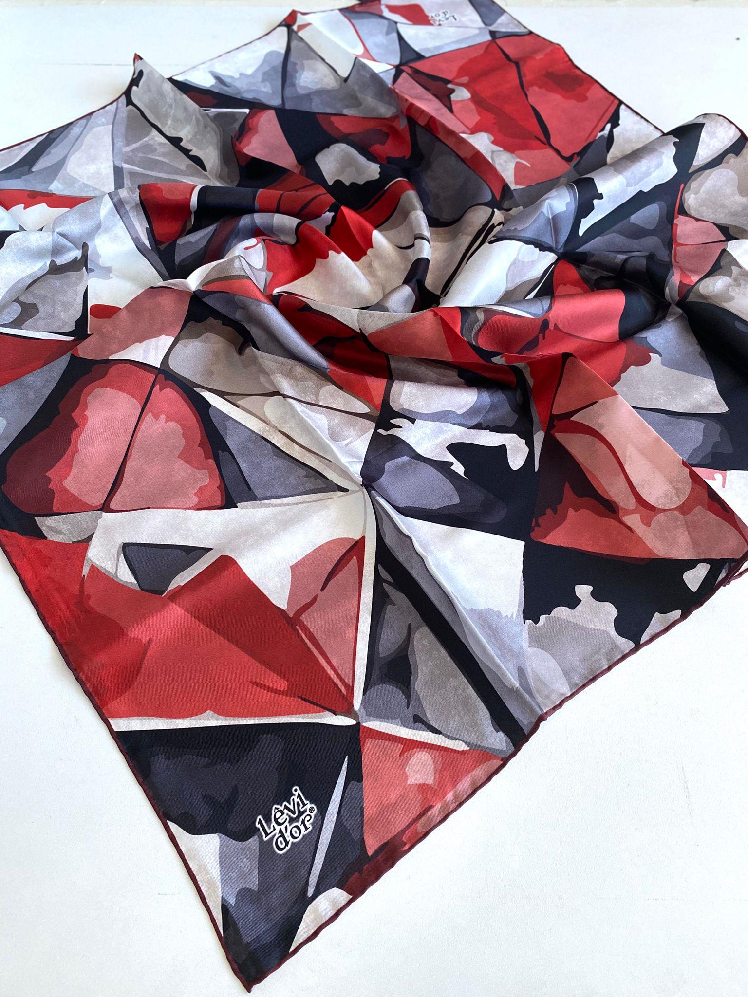 Levidor Twill Pure Silk Scarf 49442 Red Mixed Pattern