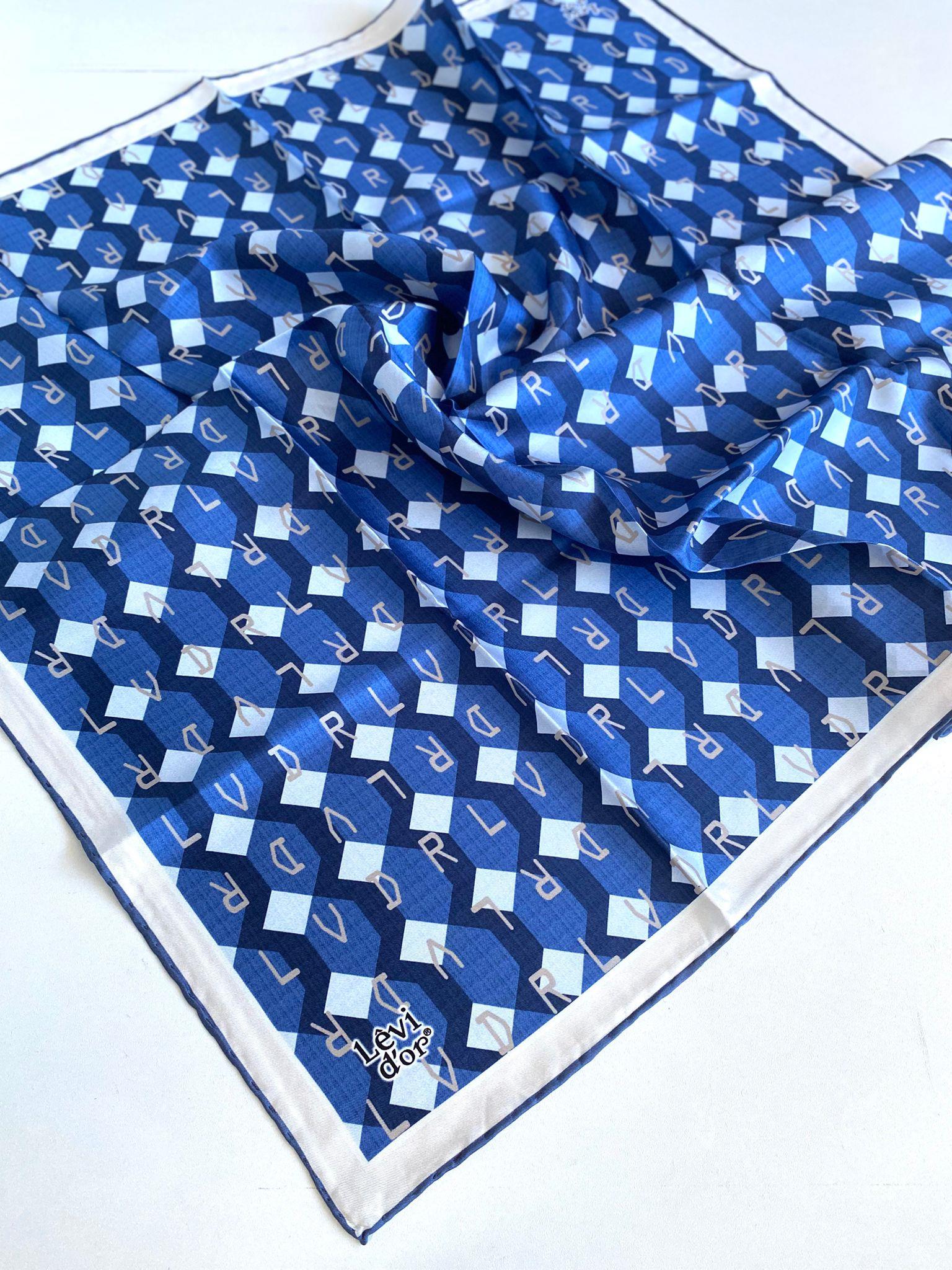 Levidor Tivil Saf İpek Eşarp 49448 Koyu Mavi Karışık Desen