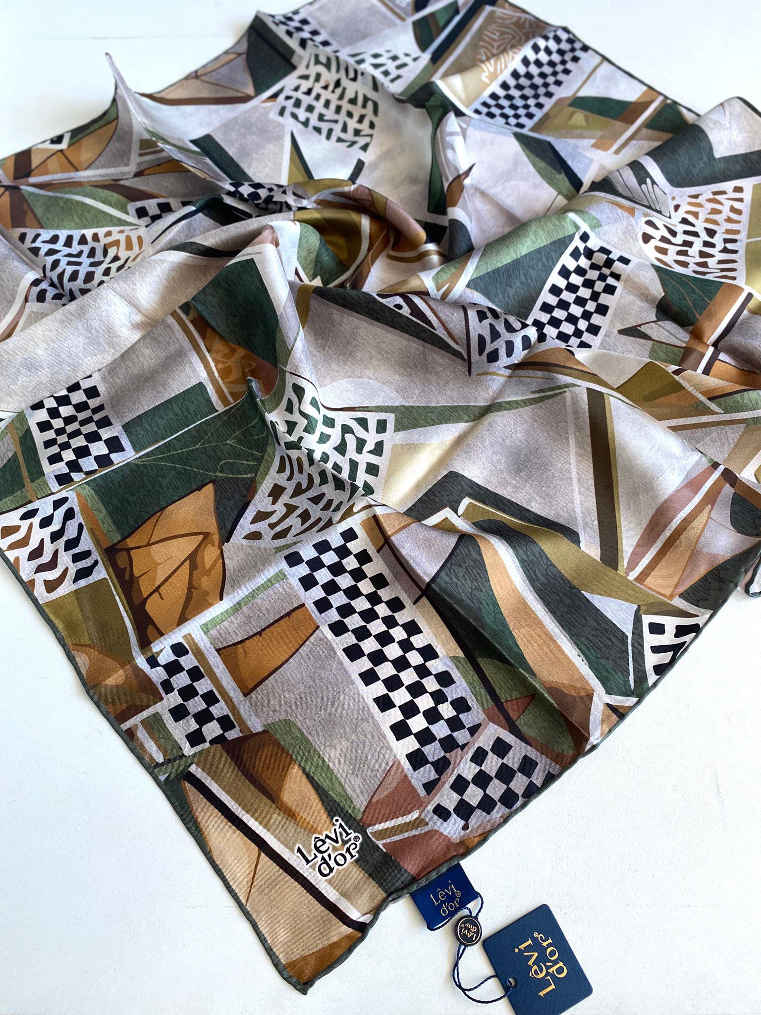 Levidor Tivil Saf İpek Eşarp 49452 Yeşil Karışık Desen