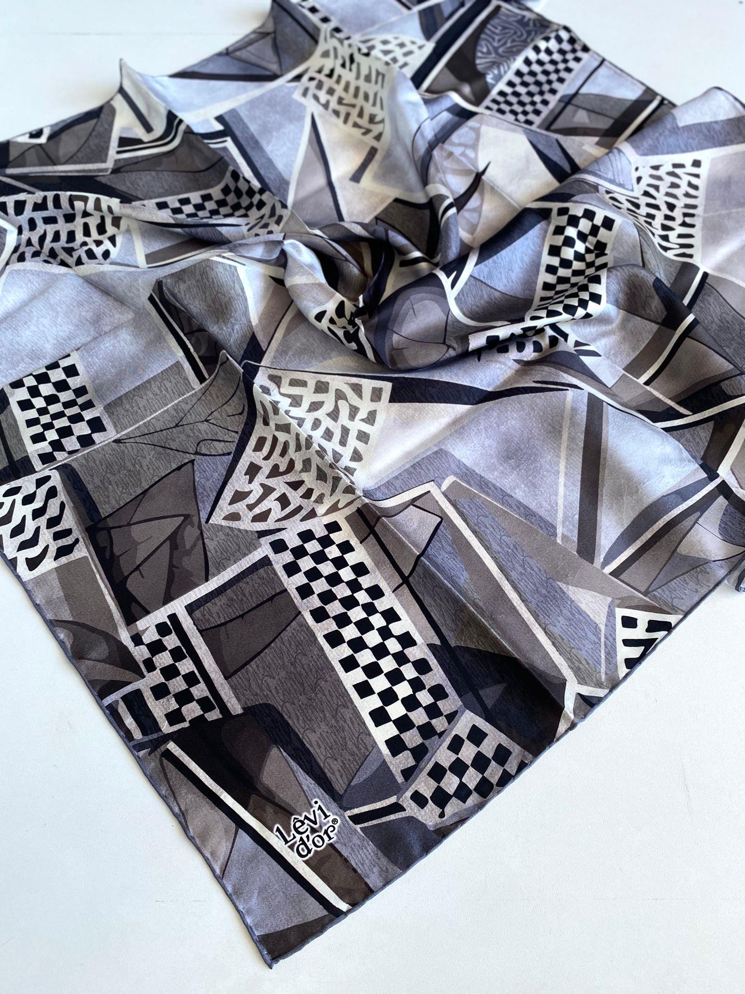 Levidor Tivil Saf İpek Eşarp 49454 Gri Karışık Desen