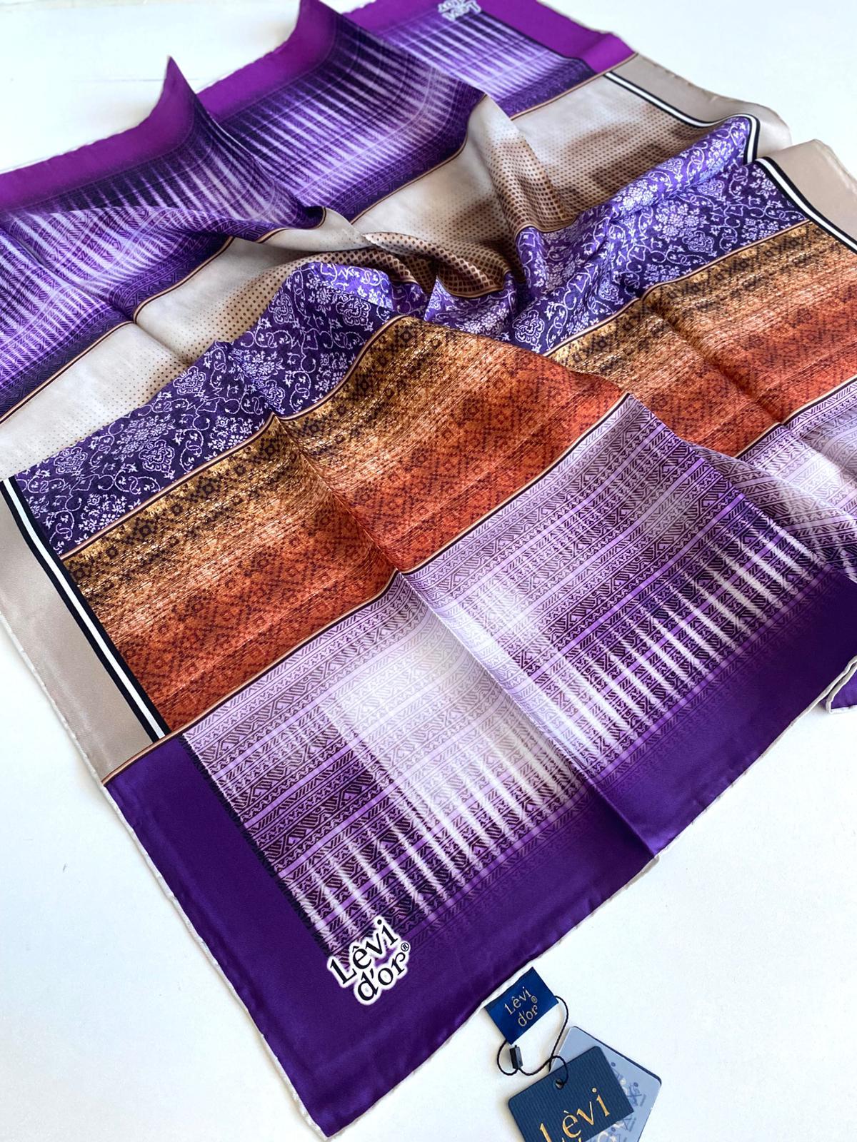 Levidor Tivil Saf İpek Eşarp 49465 Mor Karışık Desen
