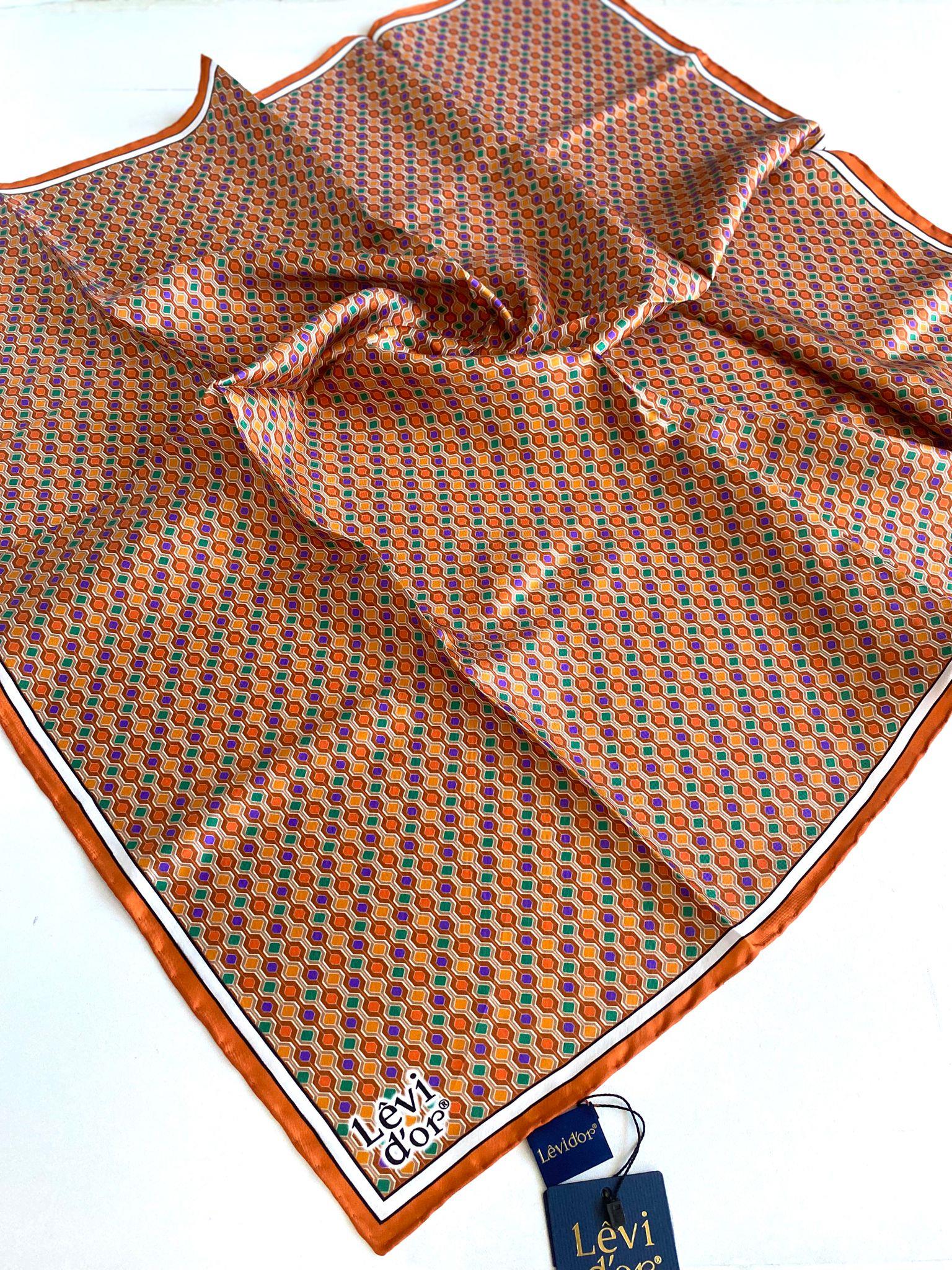 Levidor Tivil Saf İpek Eşarp 49481 Turuncu Karışık Desen