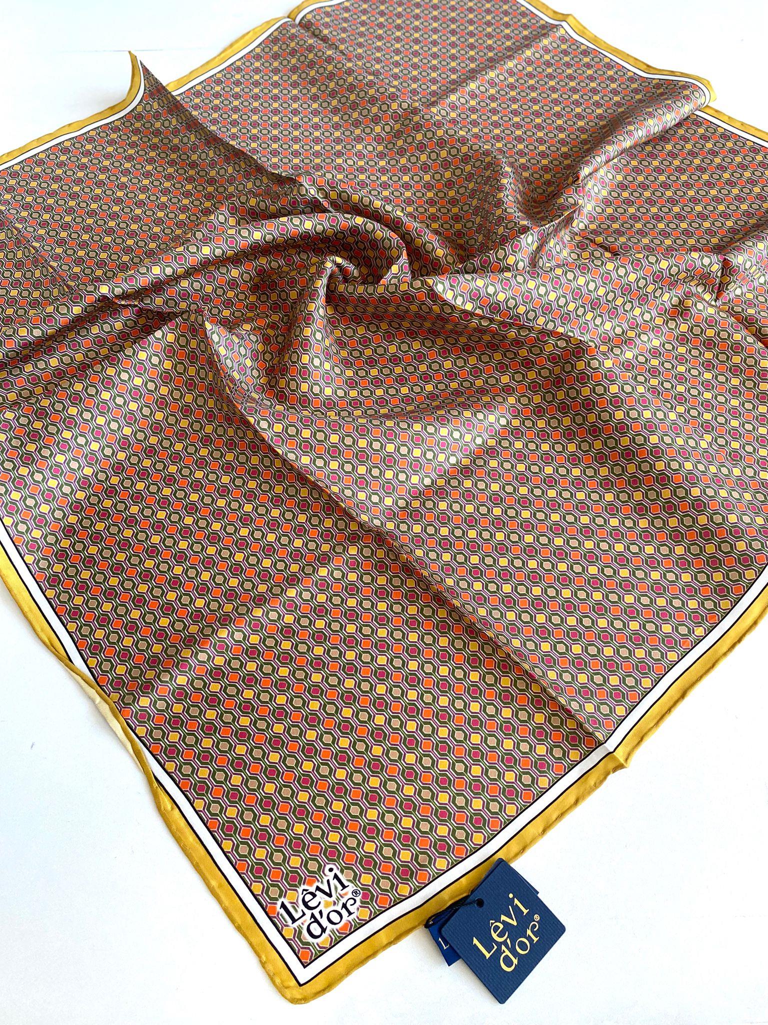 Levidor Twill Pure Silk Scarf 49482 Yellow Mixed Pattern