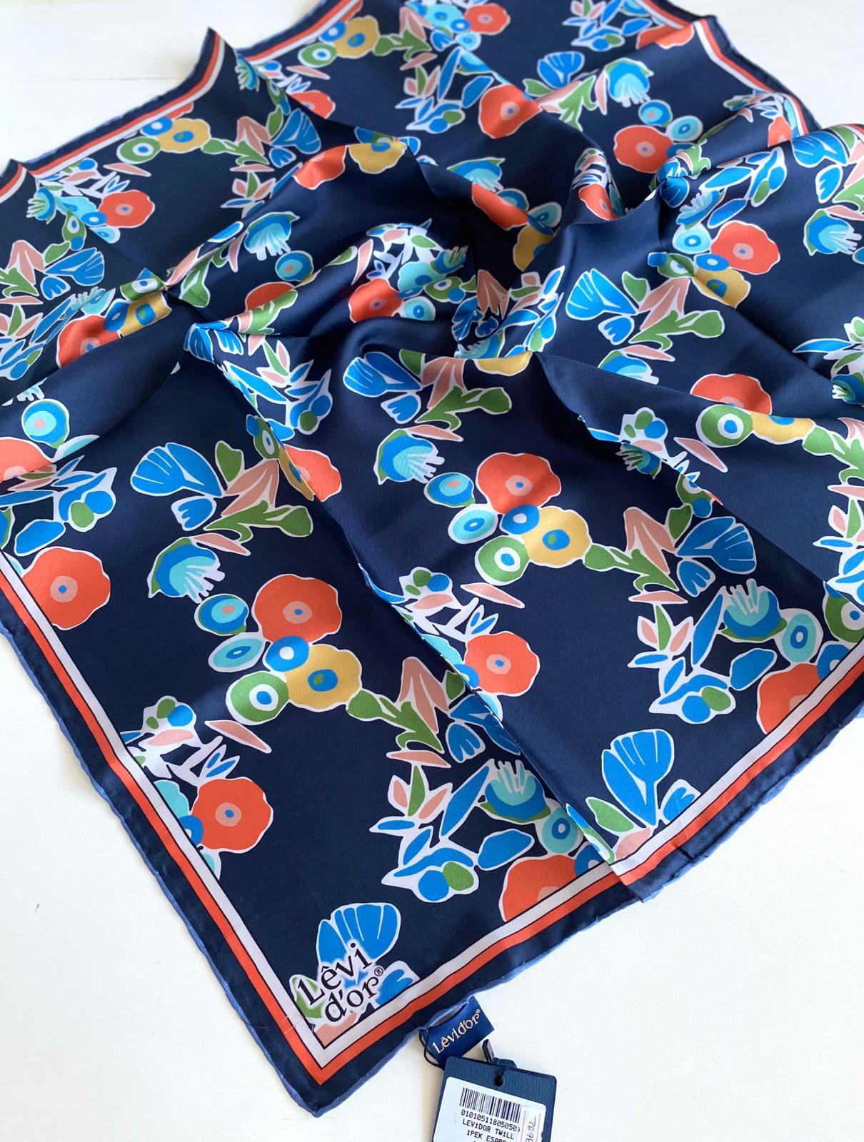 Levidor Tivil Saf İpek Eşarp 49692 Lacivert Karışık Desen