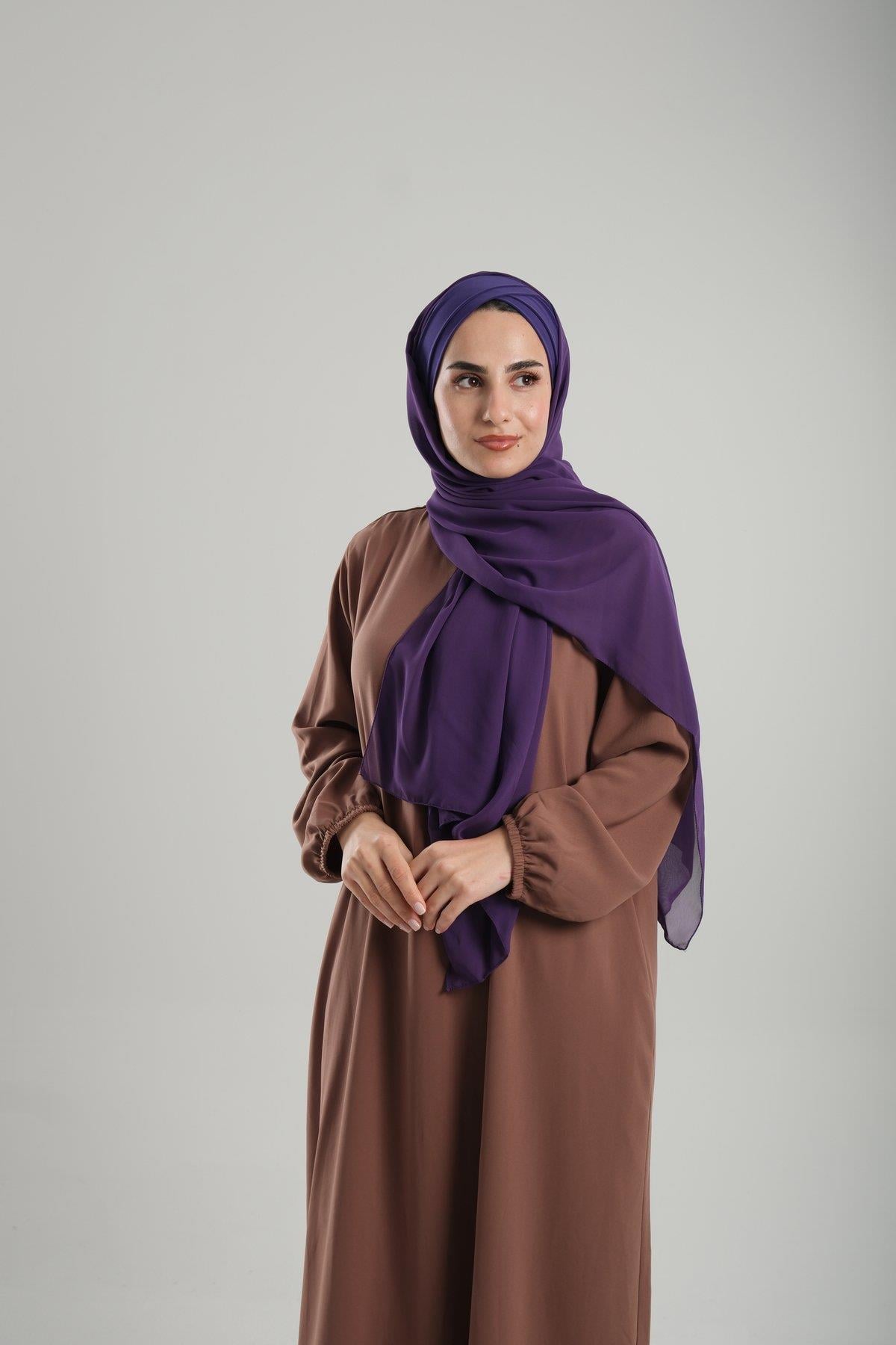 Mor Pratik Hazır Geçmeli Bone Şal Şifon Geçmeli İki Bantlı Çapraz 1460_22