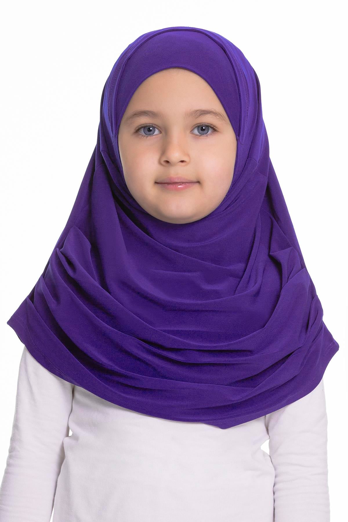Mor Pratik Hazır Geçmeli Çocuk Tesettür Bone Sandy Kumaş Kendinden Boneli 78_22
