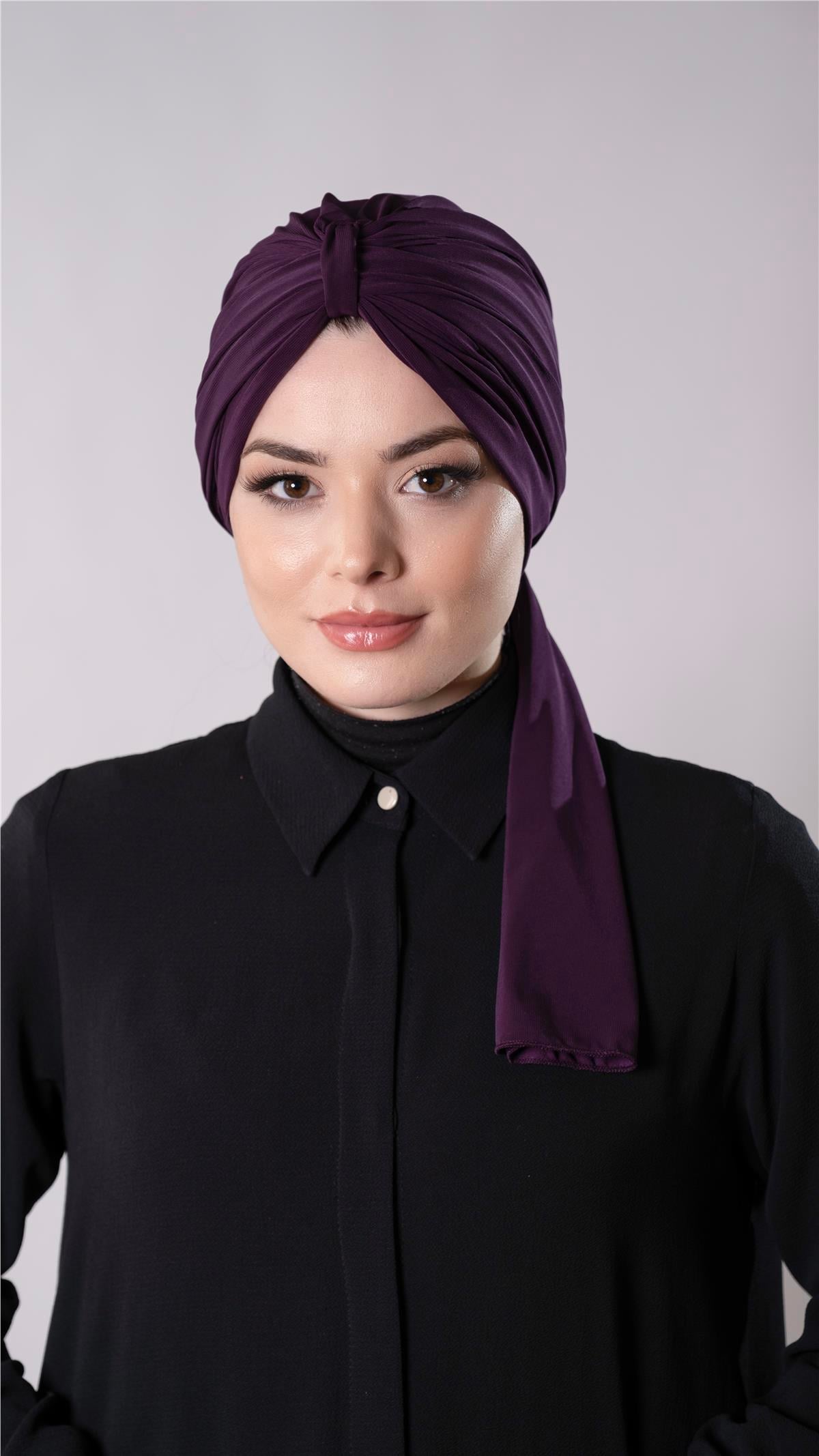 Mürdüm Pratik Hazır Geçmeli Tesettür Bone Sandy Kumaş Atkılı  2204_07