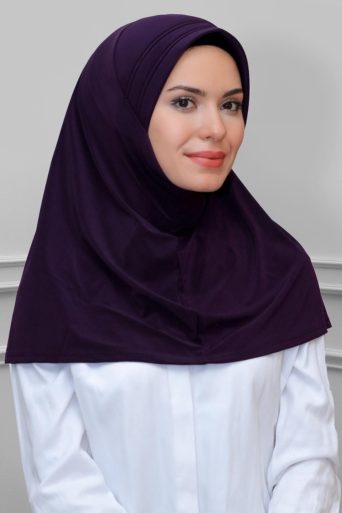 Mürdüm Pratik Hazır Geçmeli Tesettür Eşarp Sandy Kumaş Sade 1600_07