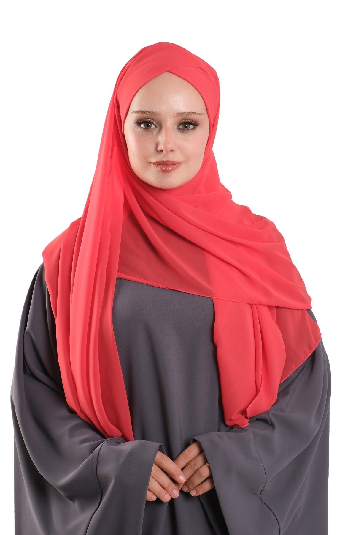 Nar Çiçeği Pratik Hazır Geçmeli Bone Şal Şifon Kendinden Boneli Tek Bantlı 1453_30