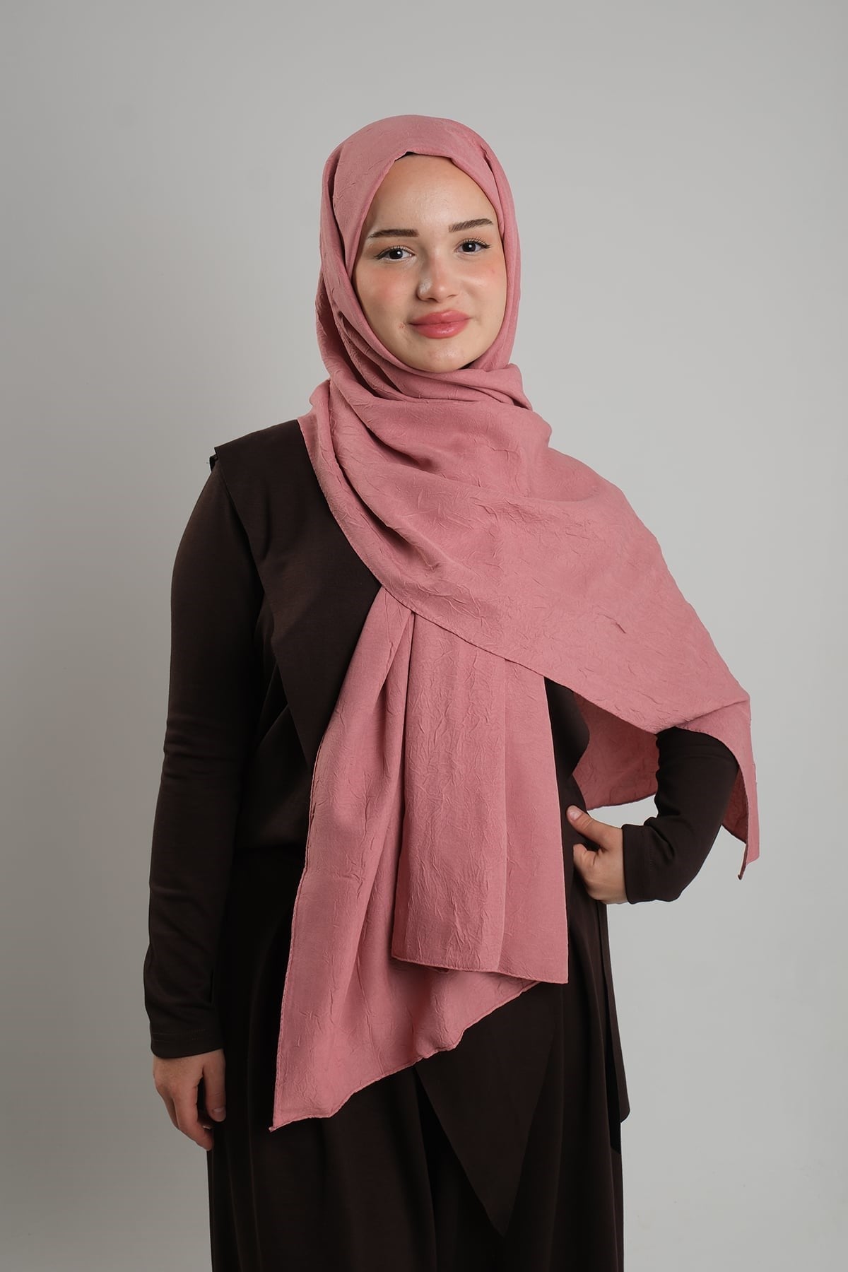 Pembe Düz Klasik Ria Şal İtalyan Dikişli Pamuk Caz Sade 202130_04