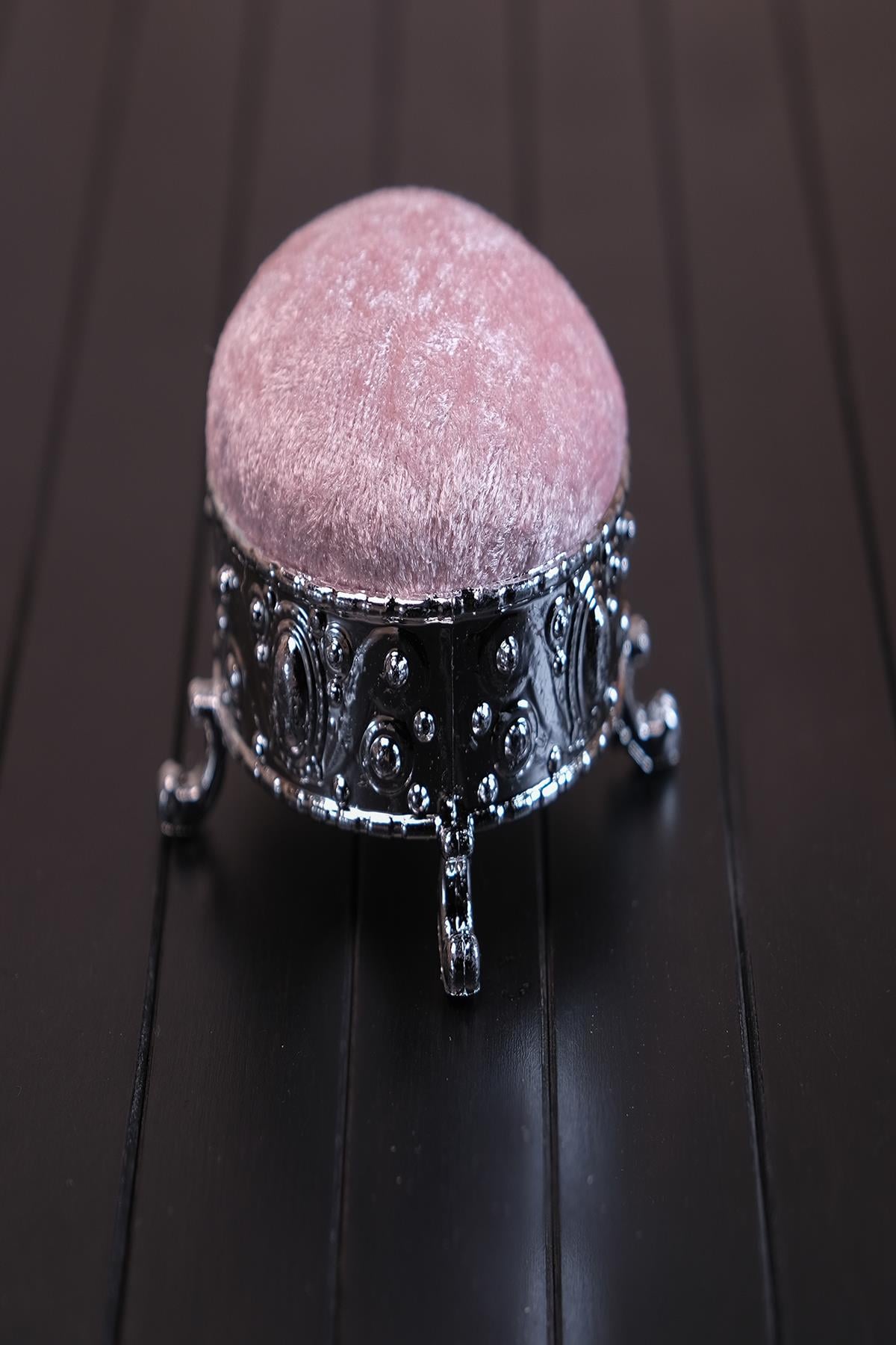 Pembe Eşarp Şal İğnedanlık Kadife Gümüş Ayaklı 5004_04