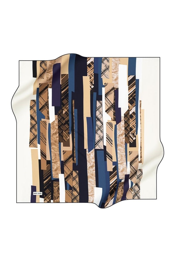 Pier Cardin Tivil Polyester Eşarp 7669799 922 Vizon Lacivert Geometrik Desen