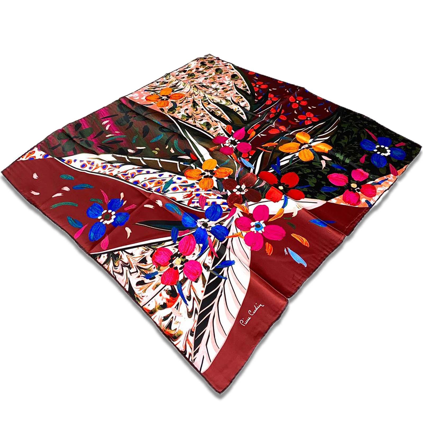Pierre Cardin Claret Red Mixed Pattern Satin Silk Scarf 31016