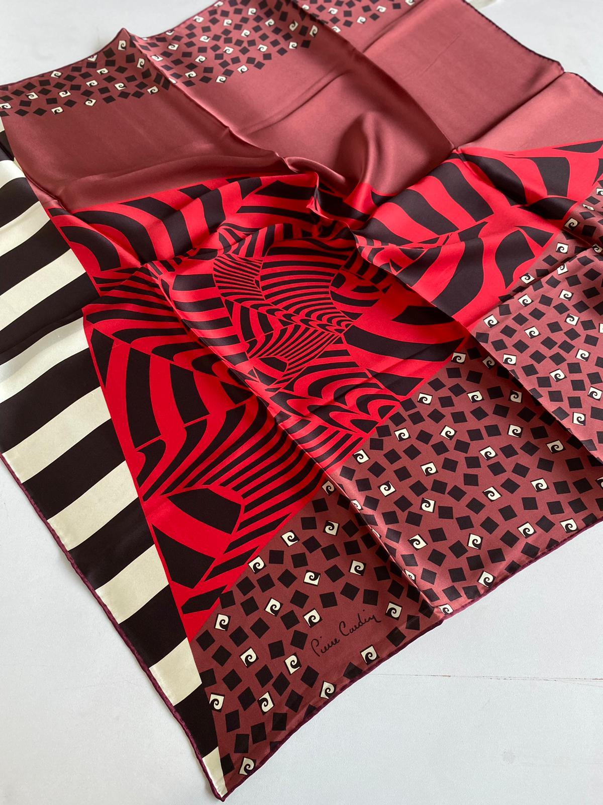 Pierre Cardin Defective Satin Silk Scarf 43137 Black-Red Mixed Pattern
