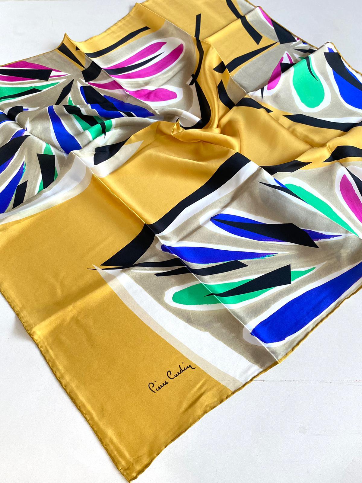 Pierre Cardin Defective Satin Silk Scarf 42435 Yellow Mixed Pattern