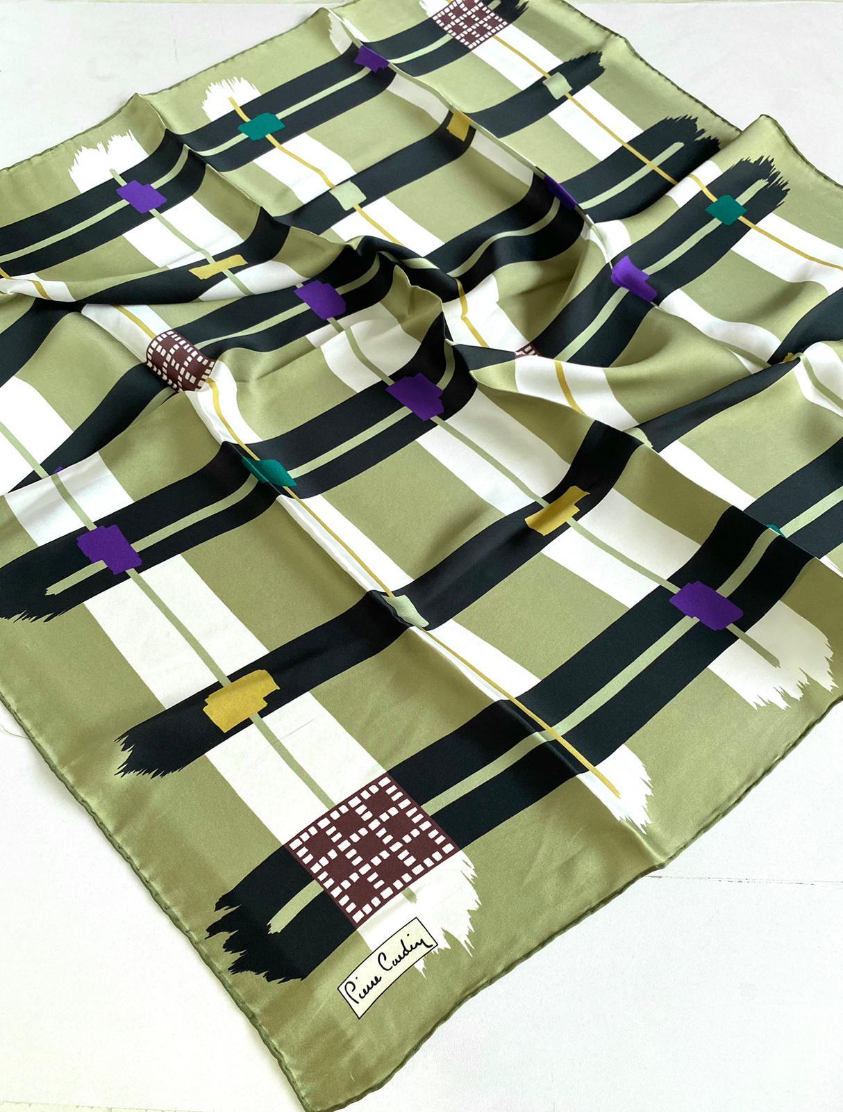 Pierre Cardin Defective Satin Silk Scarf 42449 Green Mixed Pattern 6513230-351