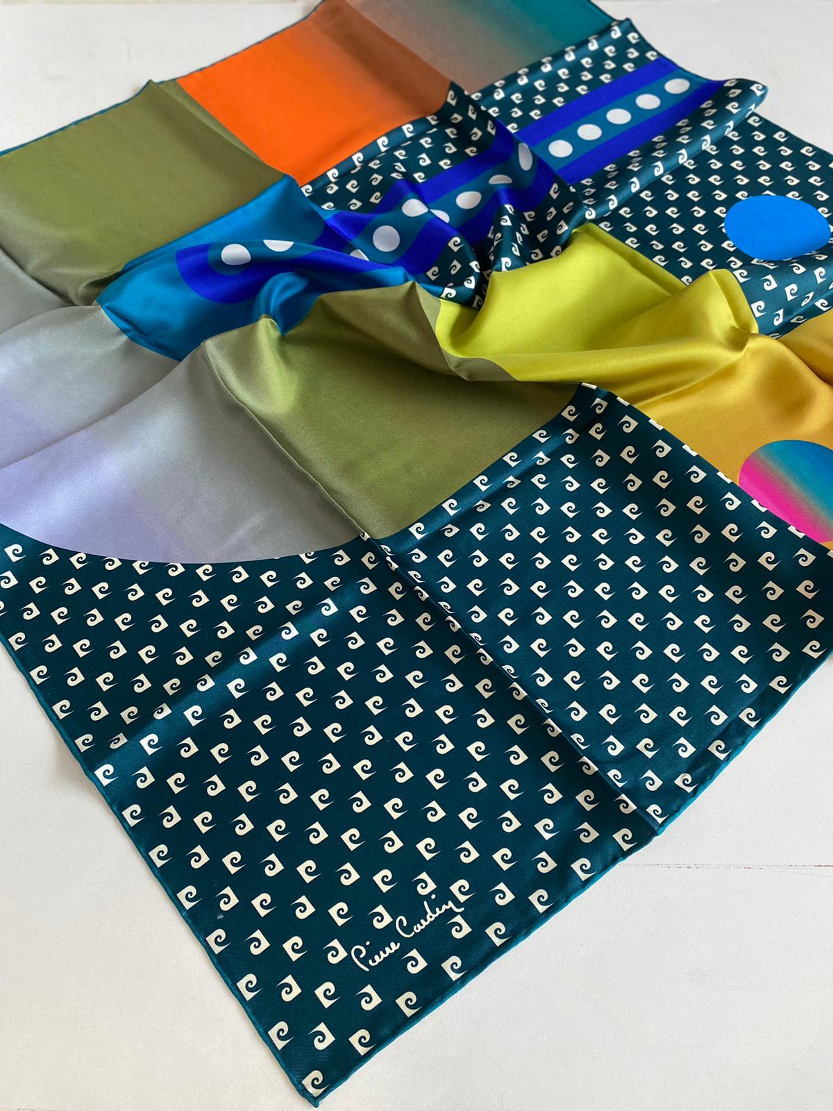 Pierre Cardin Defective Satin Silk Scarf 42364 Petrol Blue Mixed Pattern 8213438-953