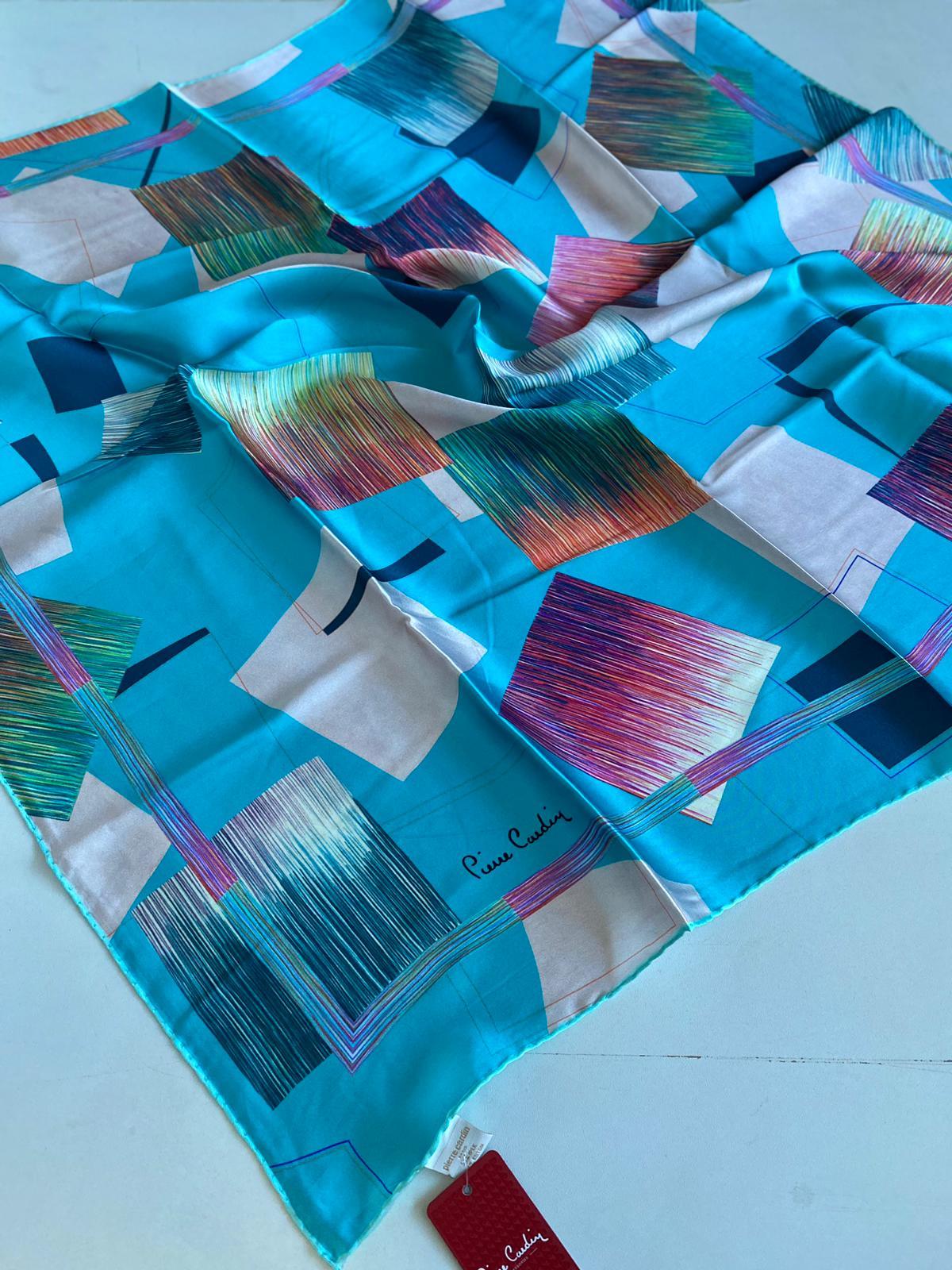 Pierre Cardin Defolu Sura İpek Eşarp 43621 Turkuaz Mavi Karışık Desen