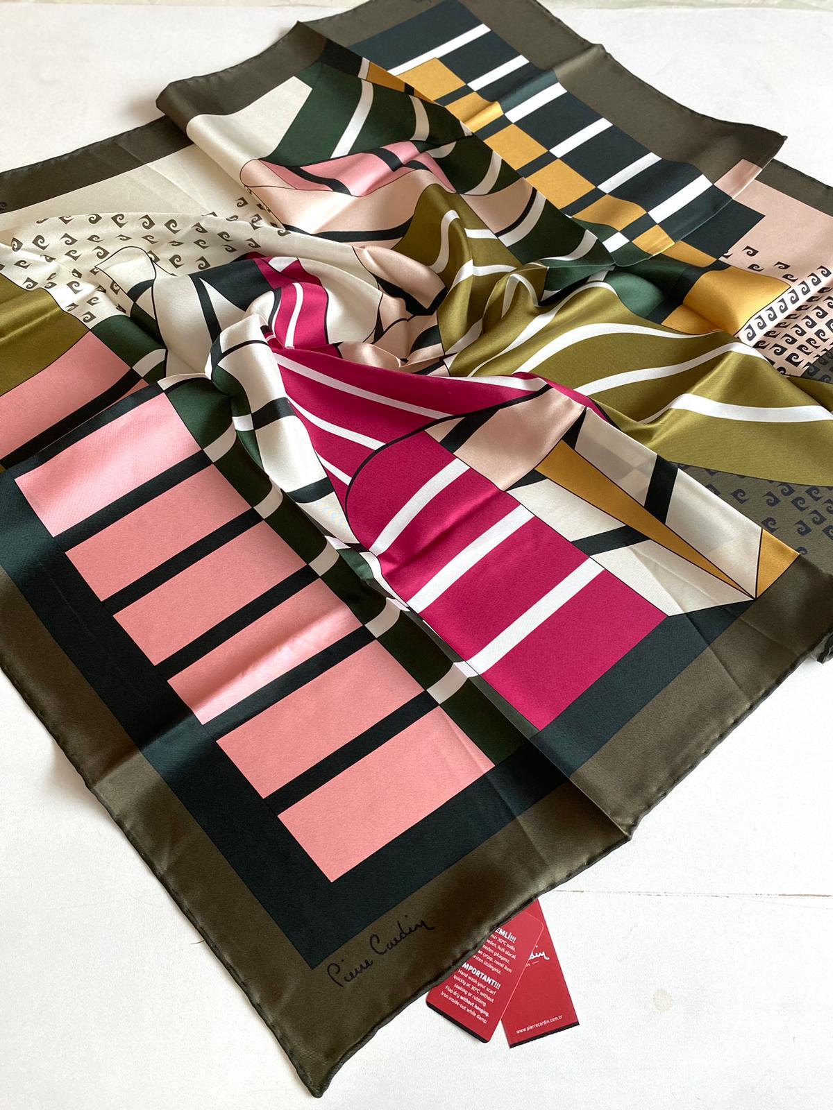 Pierre Cardin Defolu Tivil İpek Eşarp 41479 Haki Yeşil Karışık Desen