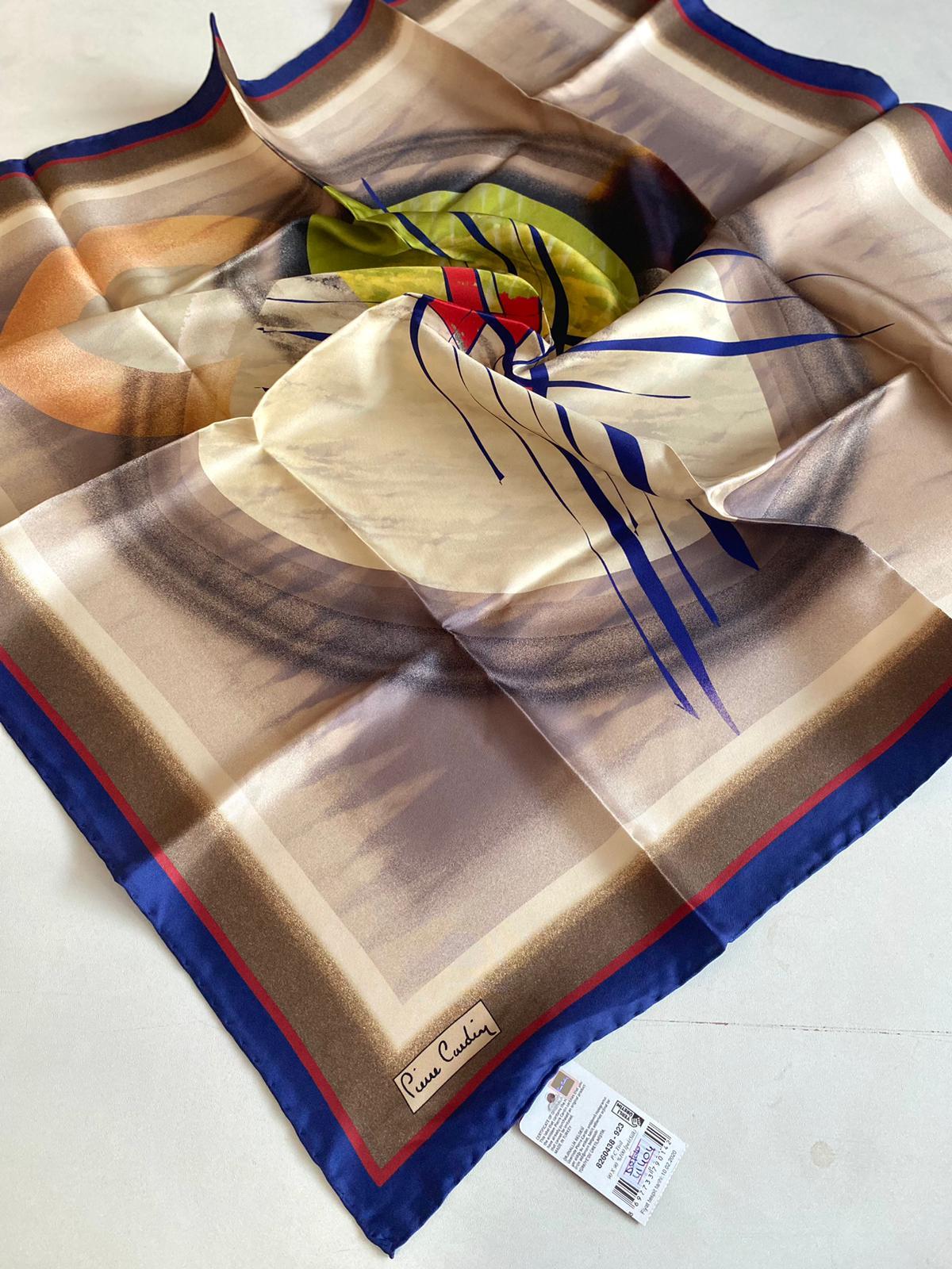 Pierre Cardin Defolu Tivil İpek Eşarp 41405 Lacivert-Kırmızı Karışık Desen