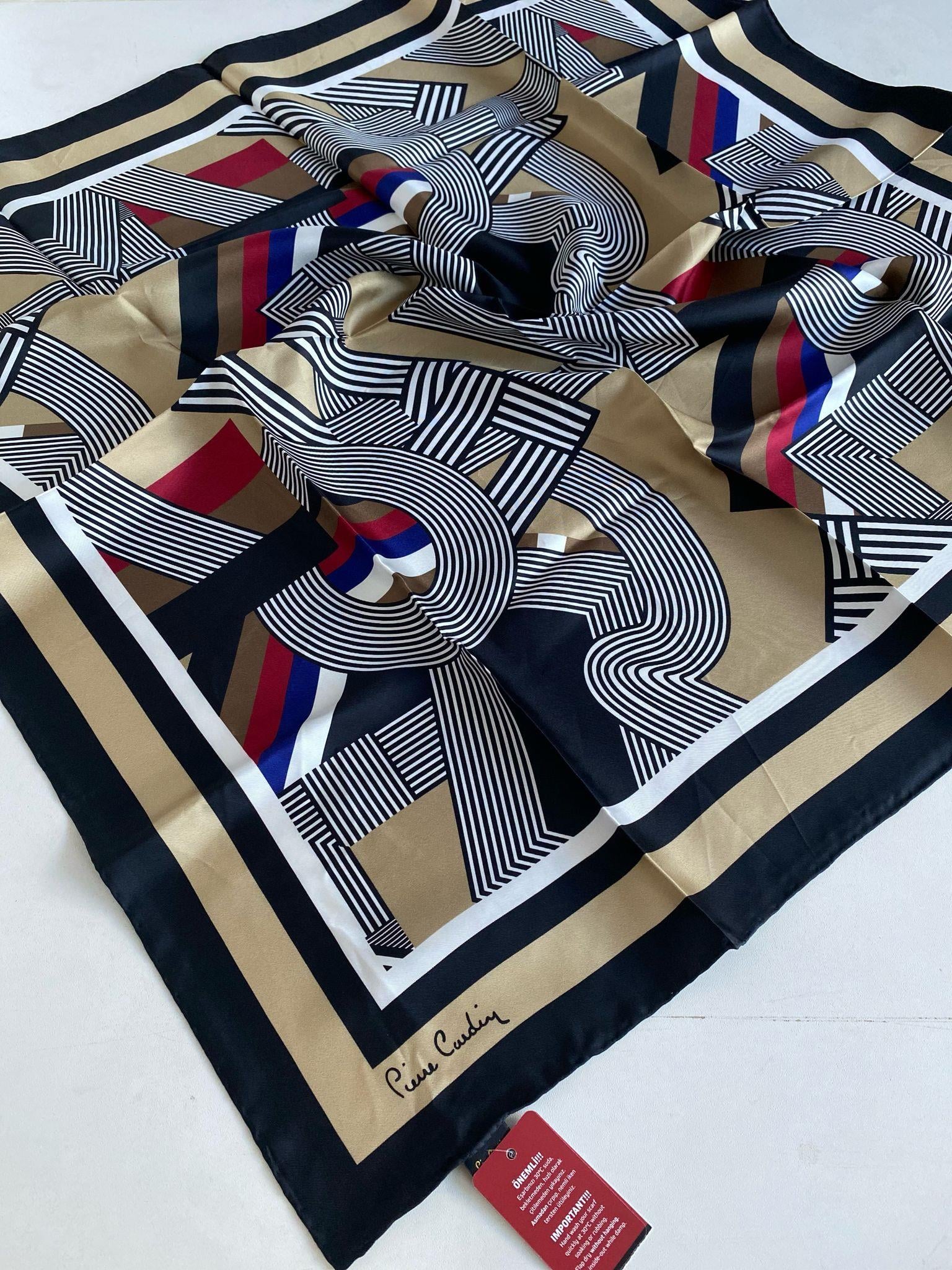 Pierre Cardin Dore - Black Geometric Pattern Twill Silk Scarf 8339438-911