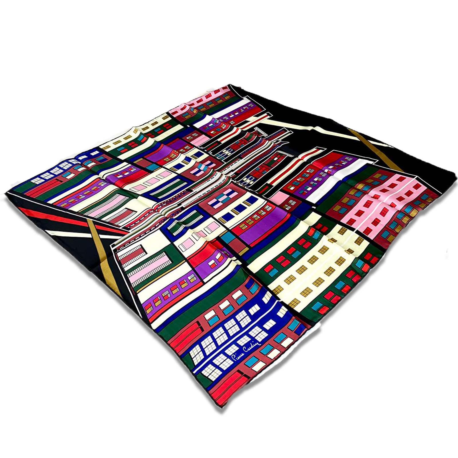 Pierre Cardin Red Blue Mixed Pattern Satin Silk Scarf 31012