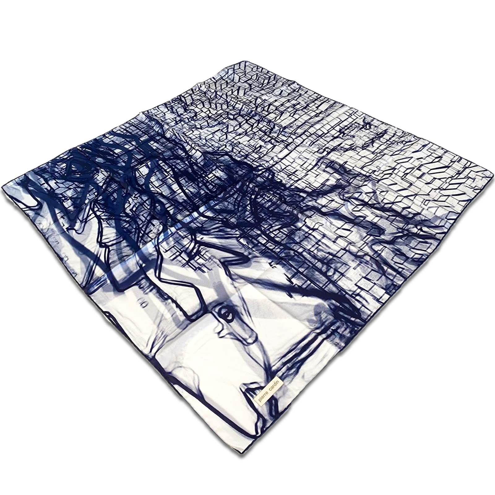 Pierre Cardin Navy Blue Mixed Pattern Twill Silk Scarf 8861438-922