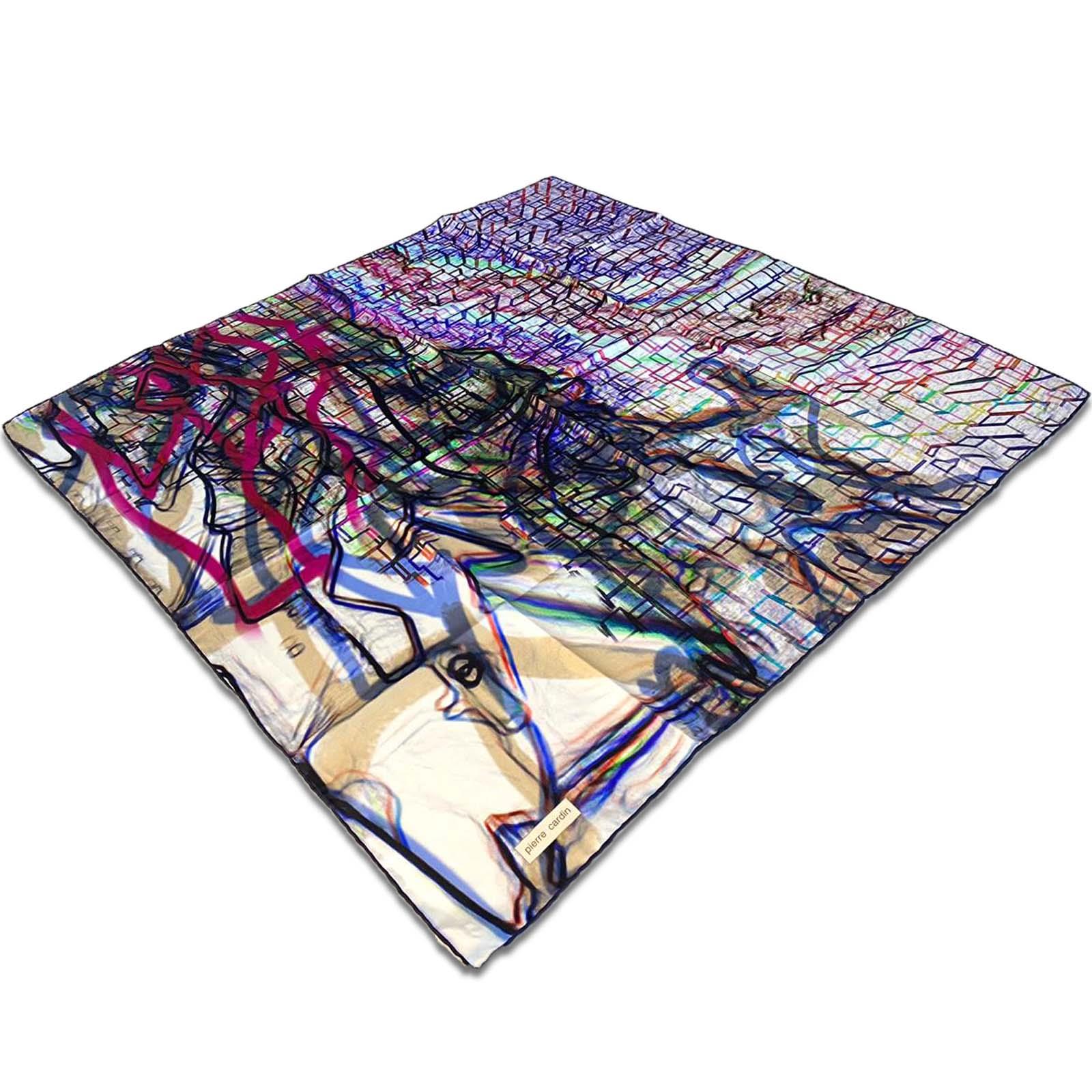 Pierre Cardin Navy Blue Mixed Pattern Twill Silk Scarf 8861438-921