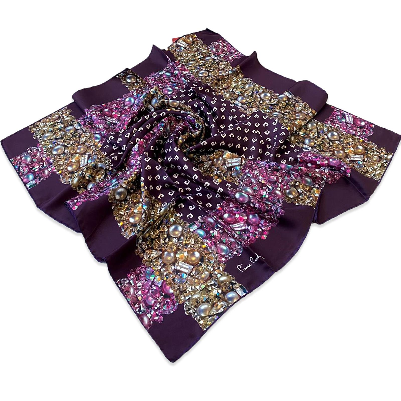 Pierre Cardin Eggplant Purple Mixed Patterned Twill Silk Scarf 4207701-28135