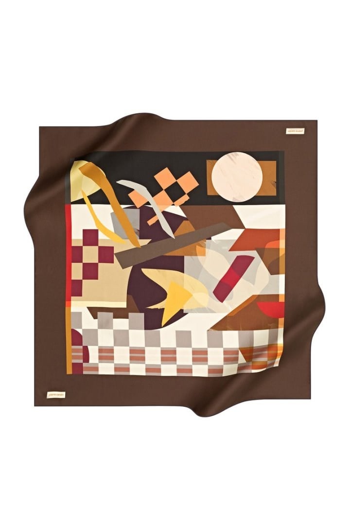 Pierre Cardin Saf Tivil İpek Eşarp 8587438 931 Kahverengi Geometrik Desen