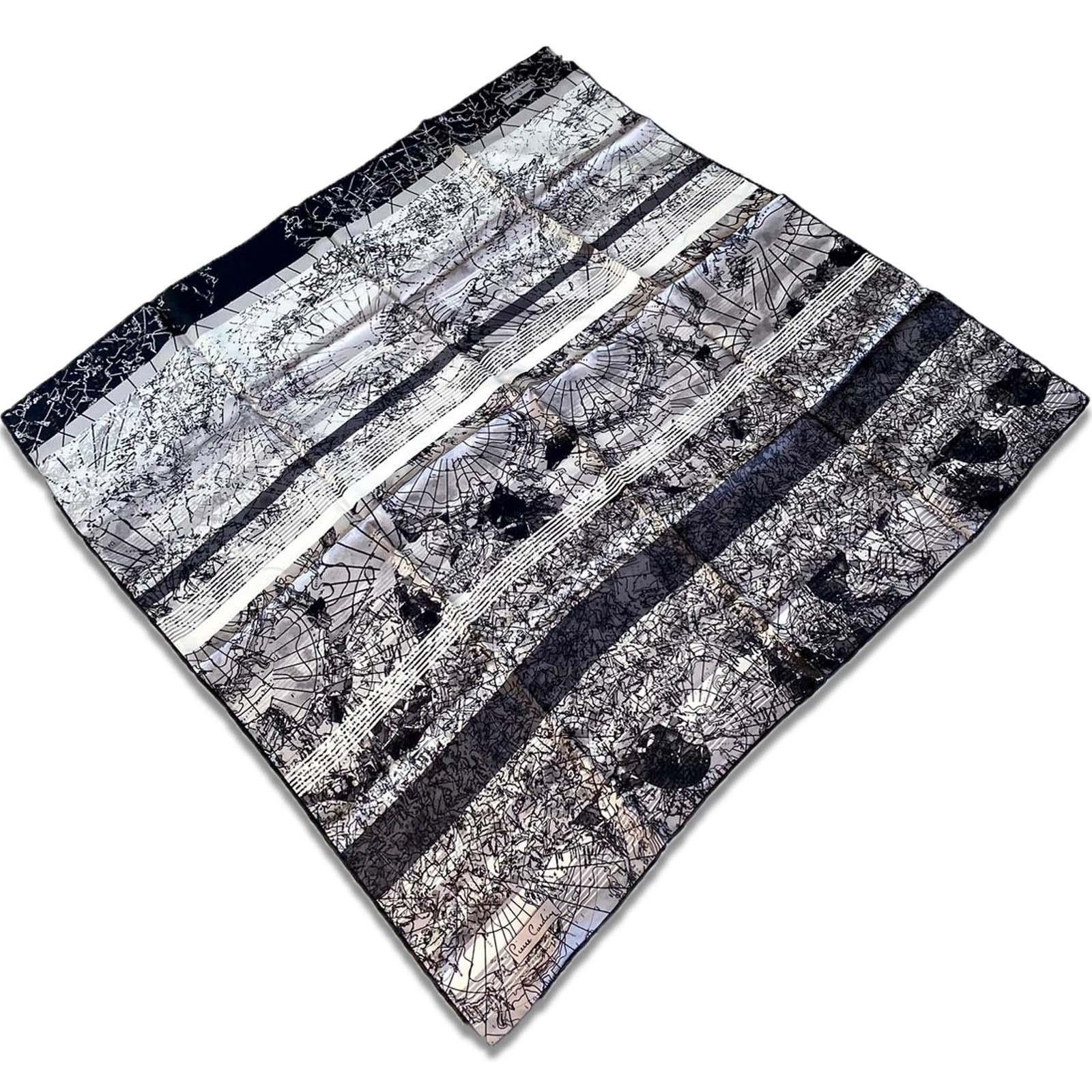 Pierre Cardin Black and White Mixed Map Pattern Twill Silk Scarf 7954438-912 31314
