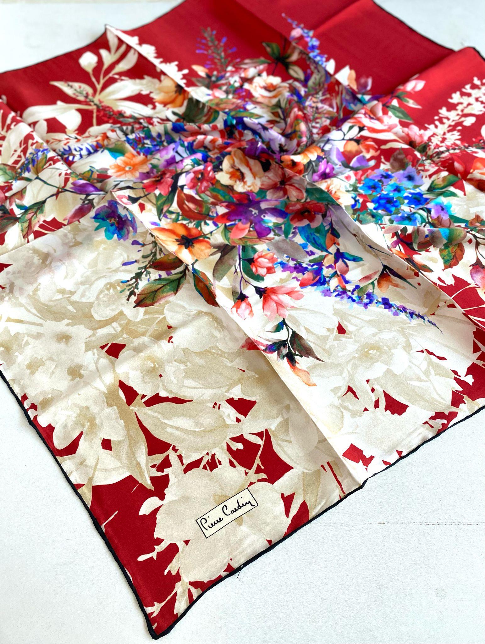 Pierre Cardin Satin Silk Scarf 44960 Red Mixed Pattern