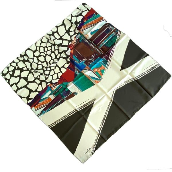 Pierre Cardin Twill Silk Scarf 36996 Green Mixed Pattern