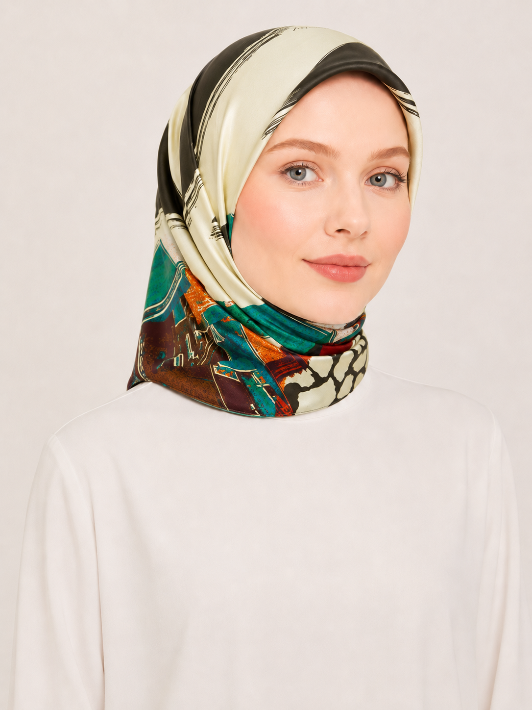 Pierre Cardin Twill Silk Scarf 37128 Green Mixed Pattern