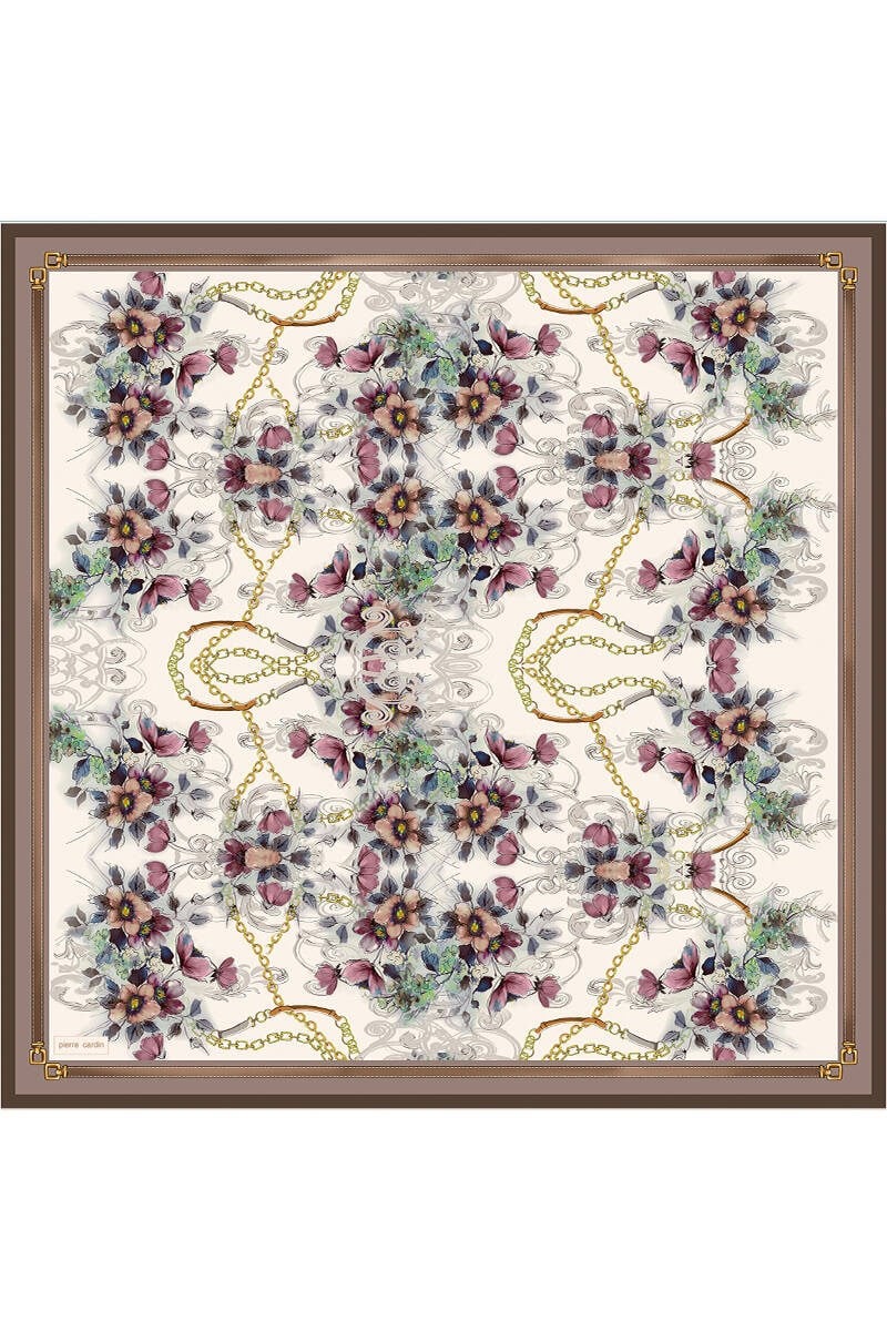 Pierre Cardin Tivil İpek Eşarp 9109438 - 991 Kahve Çiçek Desen (2025 KIŞ SEZONU)