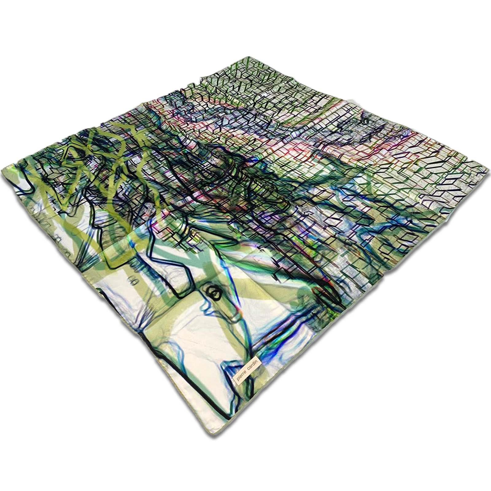 Pierre Cardin Green Mixed Pattern Twill Silk Scarf 8861438-951