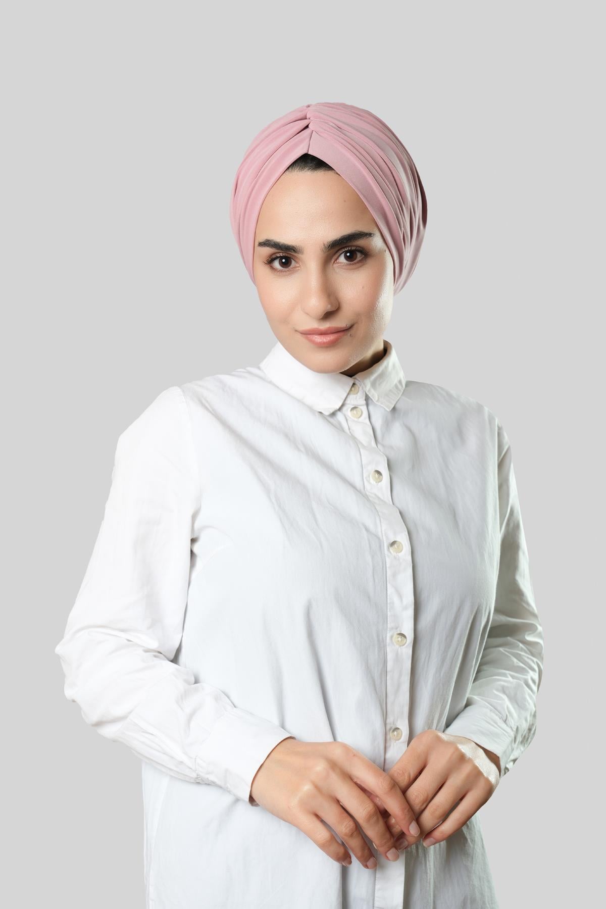 Pudra Drapeli Salaş Tesettür Bone Sandy Büzgülü 2315_06