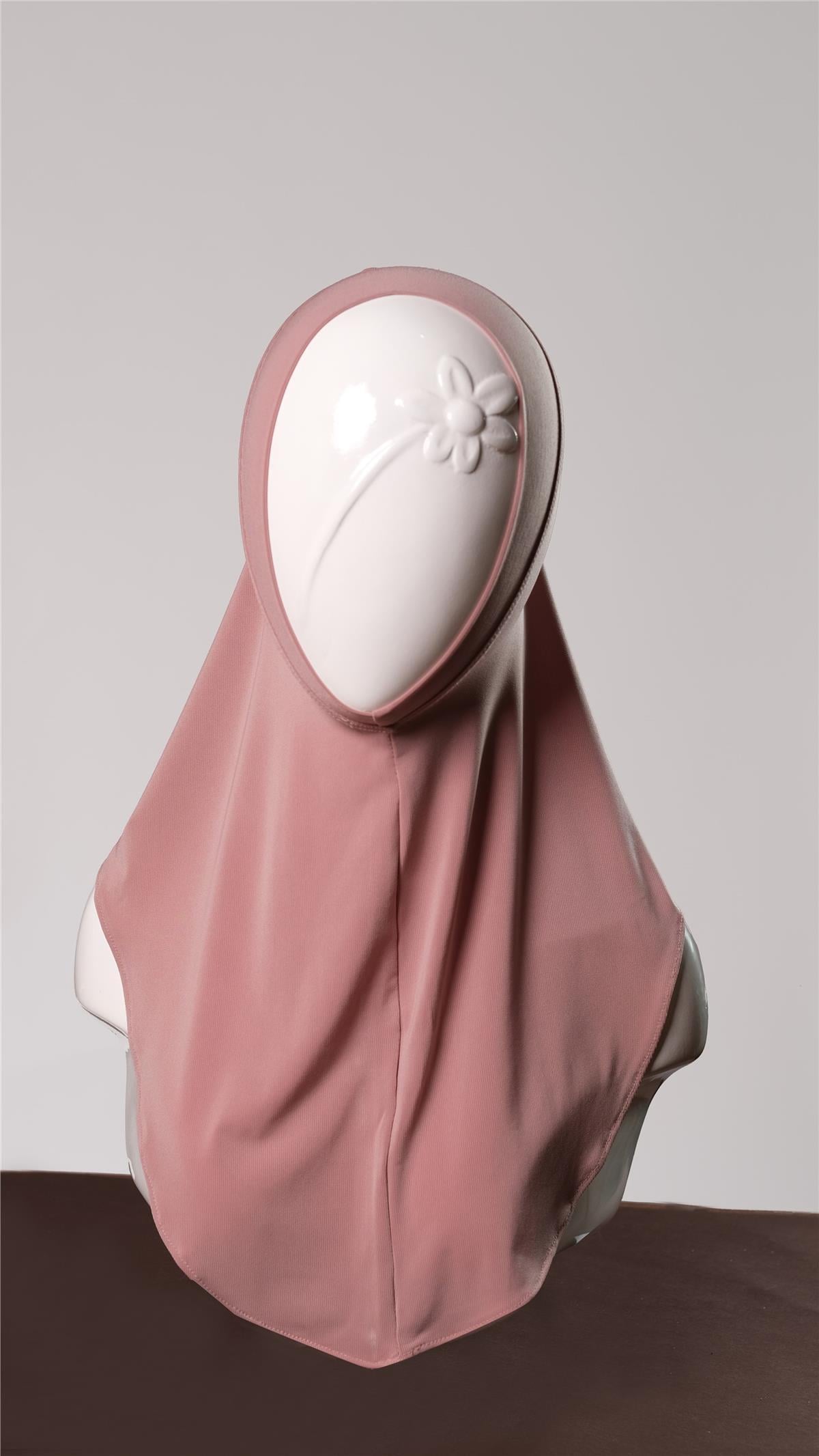 Pudra Pratik Hazır Geçmeli Genç Tesettür Bone Sandy Kumaş Düz Hijab 2312_06