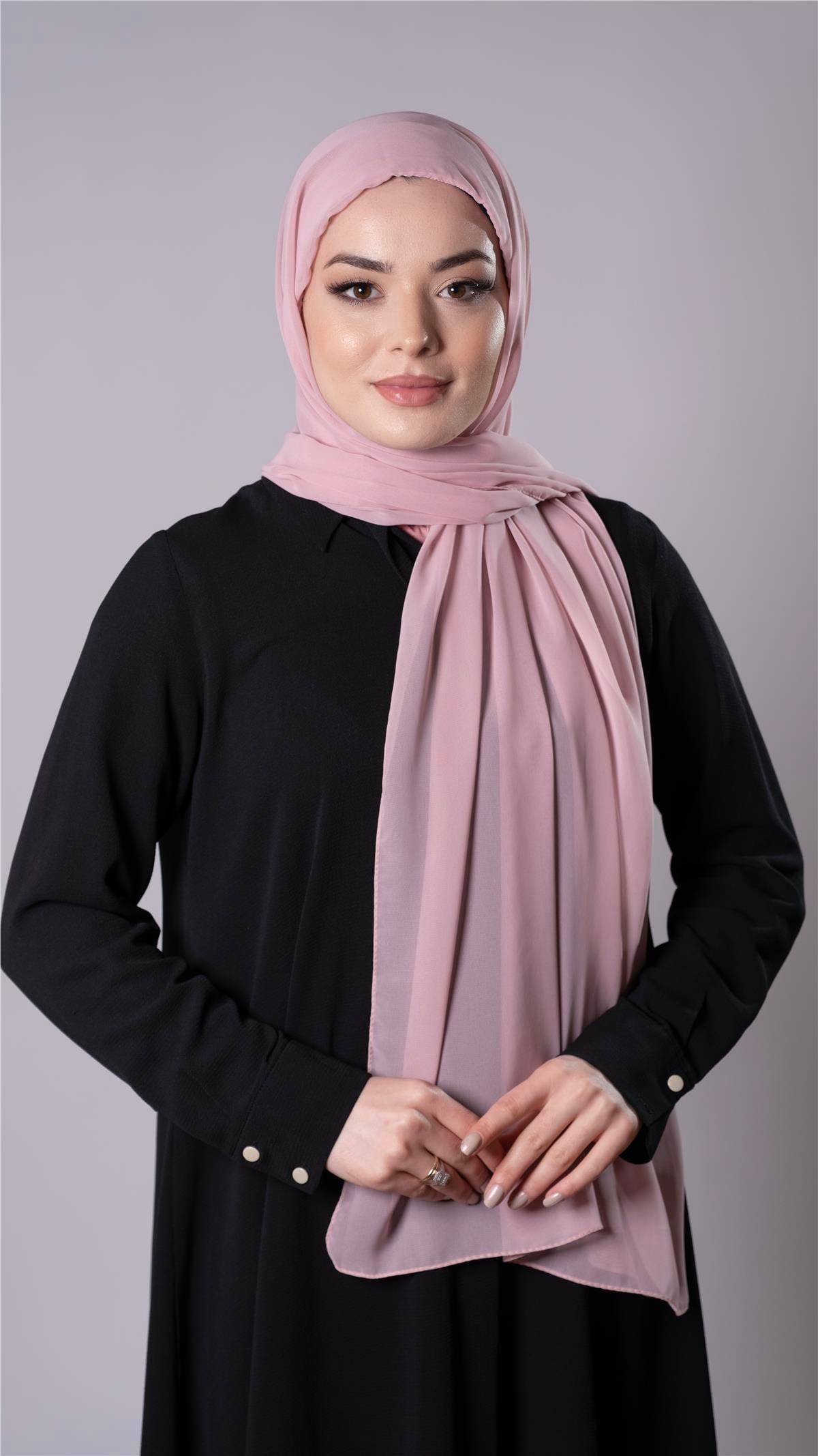 Pudra Pratik Hazır Geçmeli Şal Şifon Kumaş Hijab Bone 3009_06