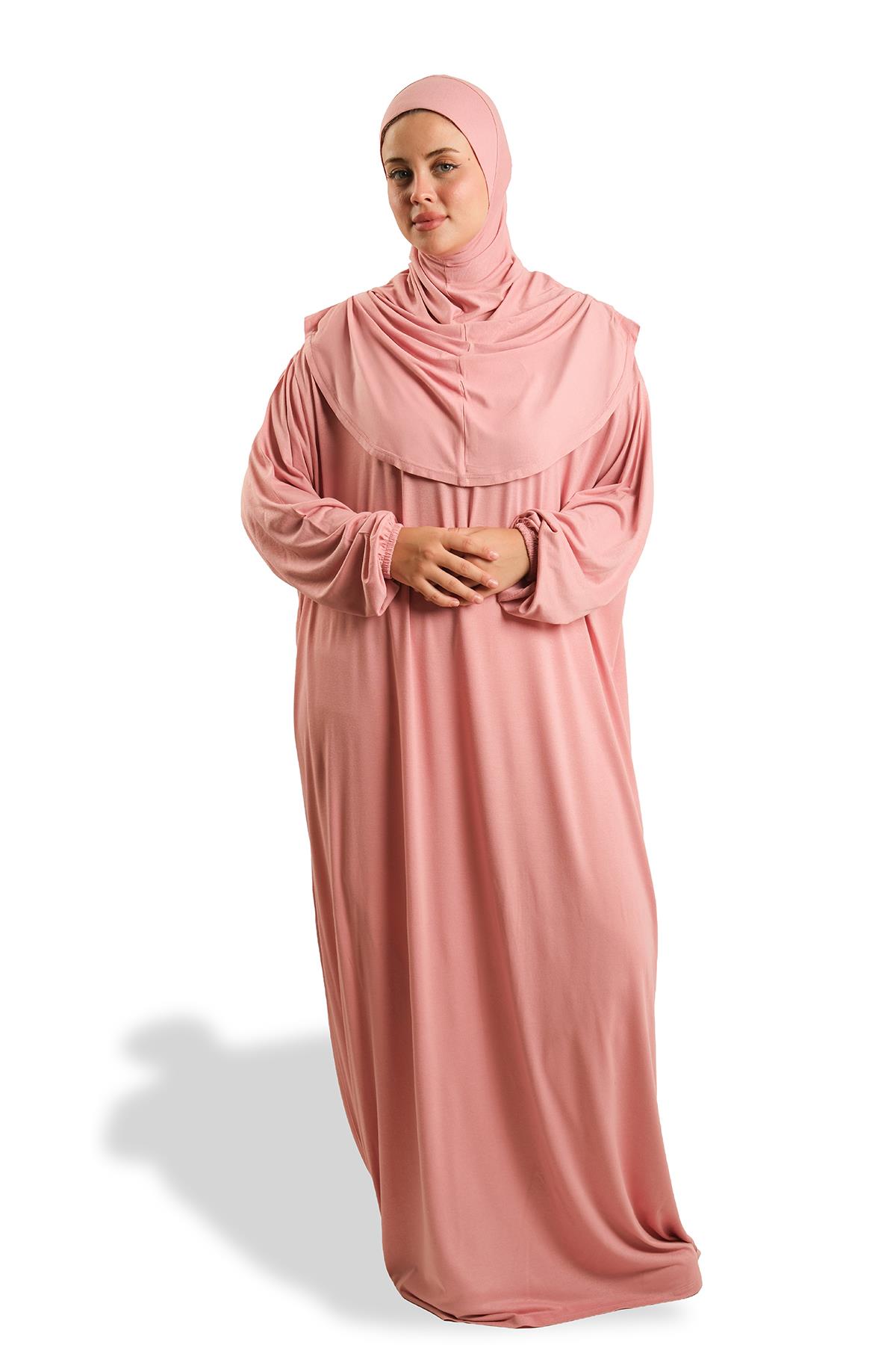 Pudra Tek Parça Namaz Elbisesi Viskon Düz 2503_06