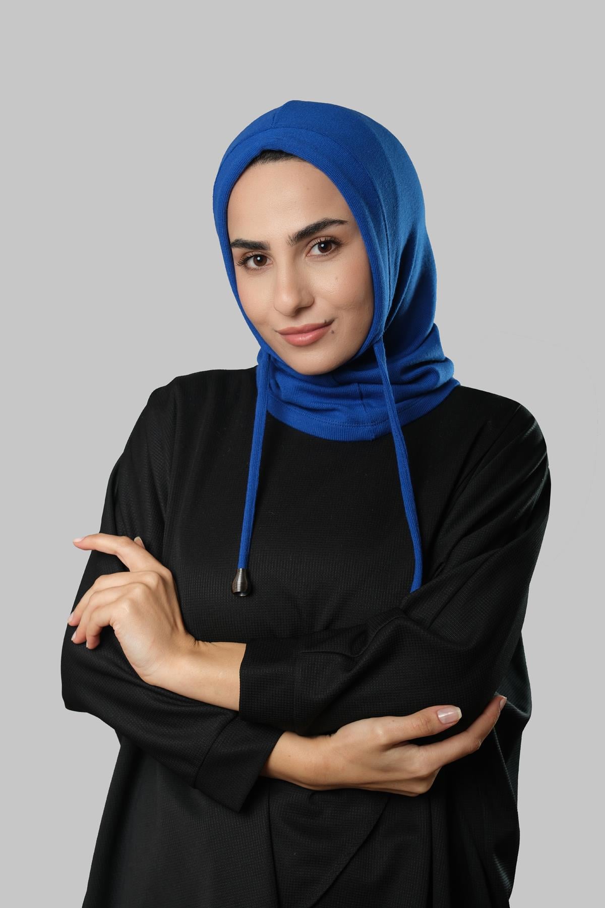 Saks Mavisi Bağcıklı Balaklava Boyunluklu Bere Triko Düz 2325_24