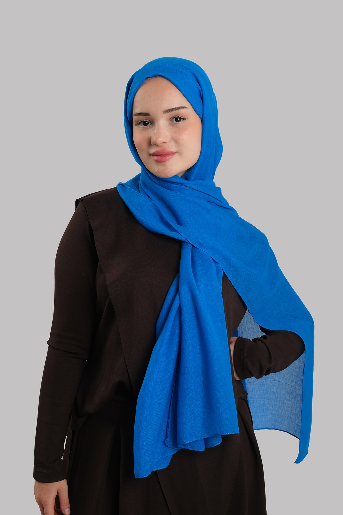 Saks Mavisi Düz Klasik Modal İtalyan Dikişli Şal Viskon Sade 202127_24