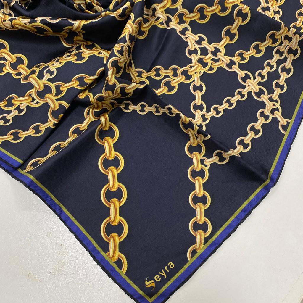 ◇DAKS◇ Navy chain pattern long silk scarf DCSC5E011N2 DAKS Men's Silk Ascot Tie, Chain Pattern Silk Scarf, Blue
