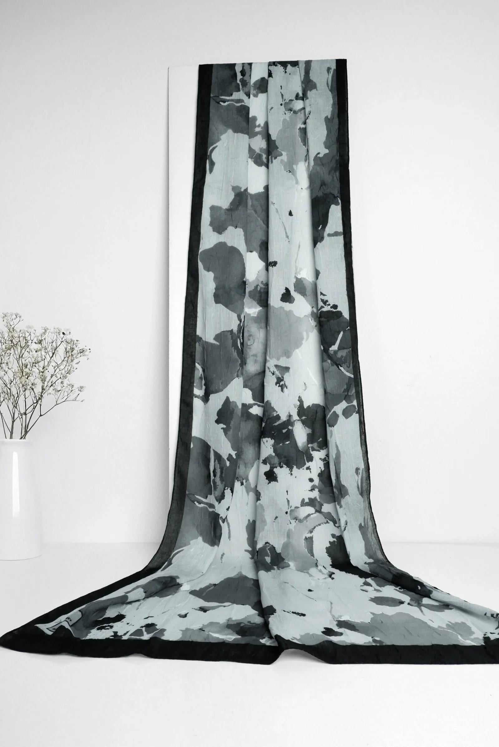 Shawl Secret Bambreeze Veluna Bambu Kraş Dijital Şal 52809 Siyah Gri