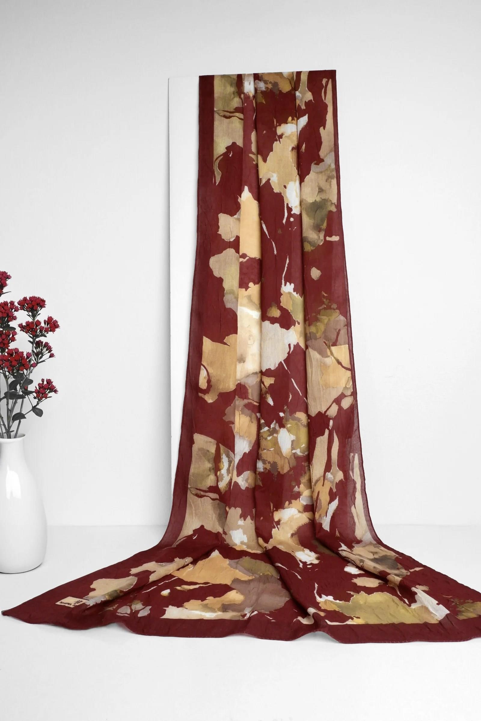 Shawl Secret Bambreeze Veluna Bambu Kraş Dijital Şal 52810 Bordo Krem