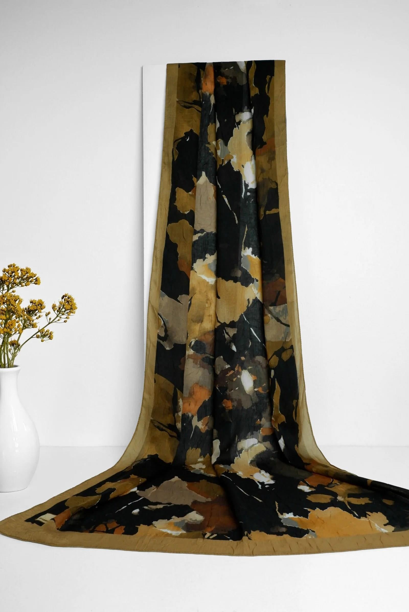 Shawl Secret Bambreeze Veluna Bambu Kraş Dijital Şal 52804 Siyah Kahverengi