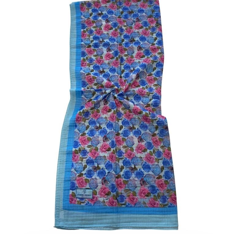Shawl Secret Çiçek Desen Glamour Şal Bebe Mavisi  54275