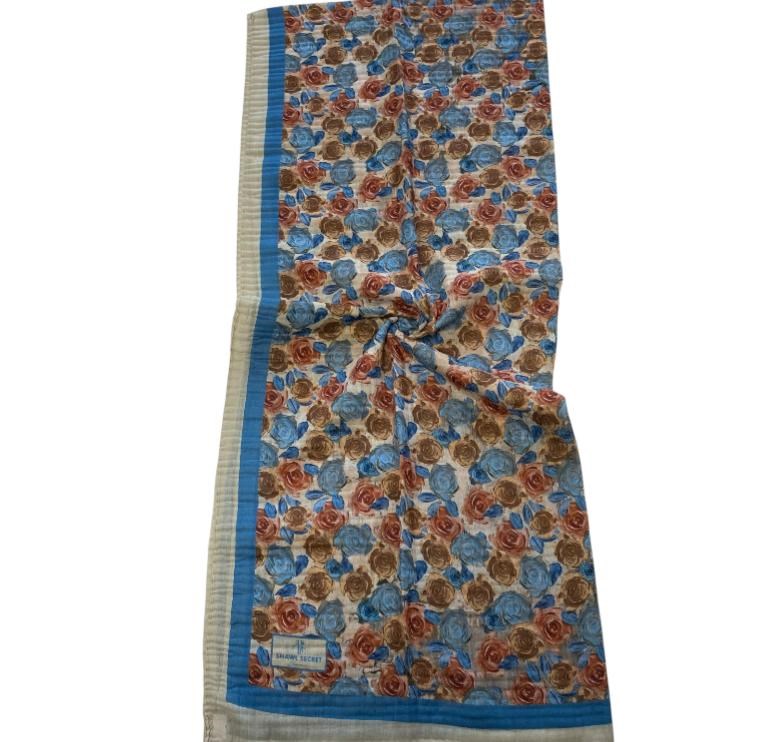 Shawl Secret Çiçek Desen Glamour Şal Mavi 54271